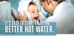 Child laughing wrapped in towel, text overlay.