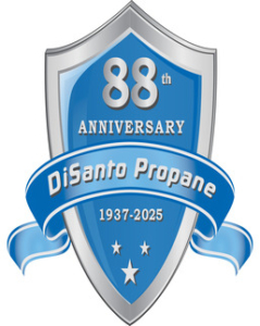 Blue anniversary shield for DiSanto Propane.