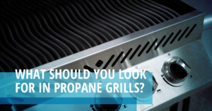 A close up of the grill with the words " should you look propane grills ?"