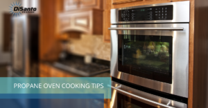 A kitchen with an oven and some cooking tips