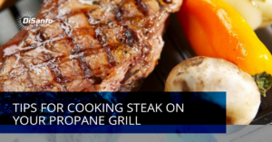 A steak with sauce on it and some vegetables