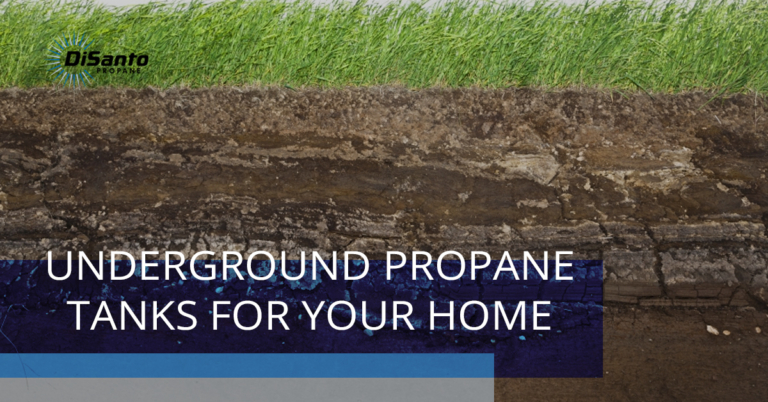 A cross section of ground with the words " underground propane gas."