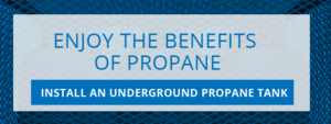 A blue and white banner with the words " by the benefits of propane ".