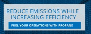 A blue and white banner with the words " emissions we use increasing efficiency ".