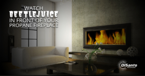 A living room with a couch and fireplace