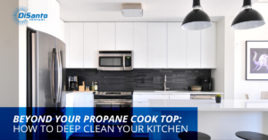 Sleek kitchen with dark subway tile backsplash