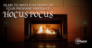 A fireplace with the words " is pocus " written above it.