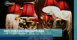 A close up of lamps with the words propane suppliers in front.