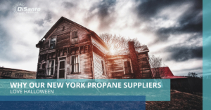 A picture of an old house with the words new york propane suppliers written in front.