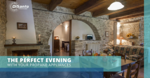 A picture of an old stone house with the words project evening in front.