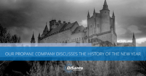 A black and white photo of an old castle.