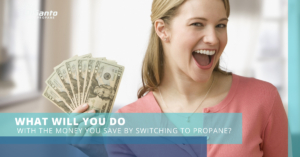 A woman holding money and smiling for the camera.