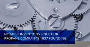 A close up of some gears with the words " inventions since our company 's 1 9 3 7 founding."