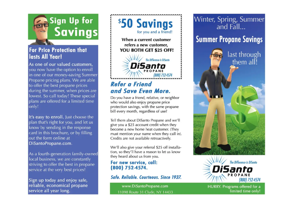 Tri-panel DiSanto propane savings brochure